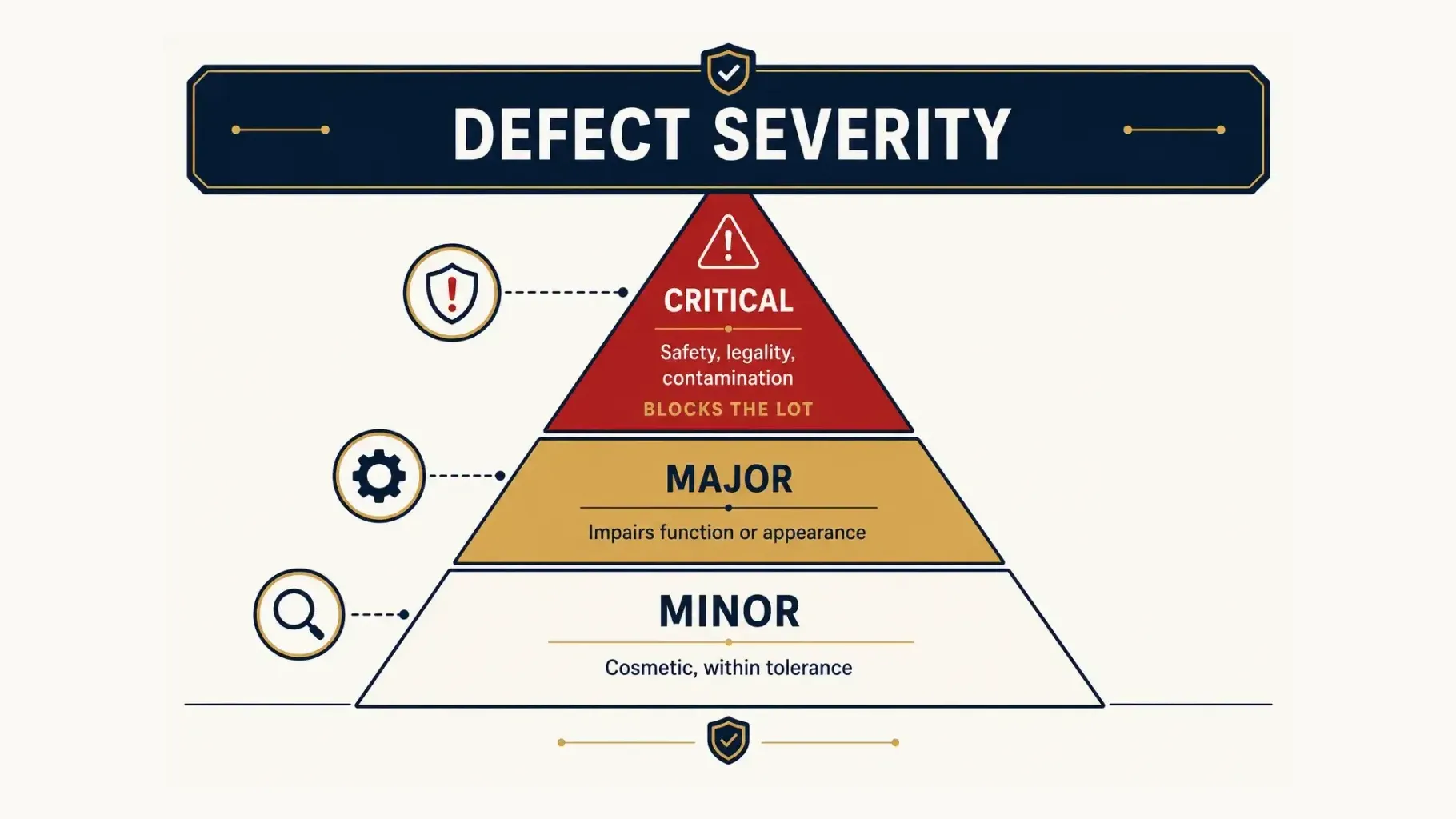 Defect severity classification chart used in Nepal quality control inspections