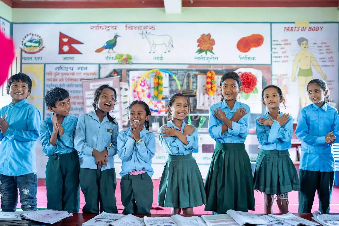 Nepali schoolchildren in a classroom, representing education and hope beyond child labor